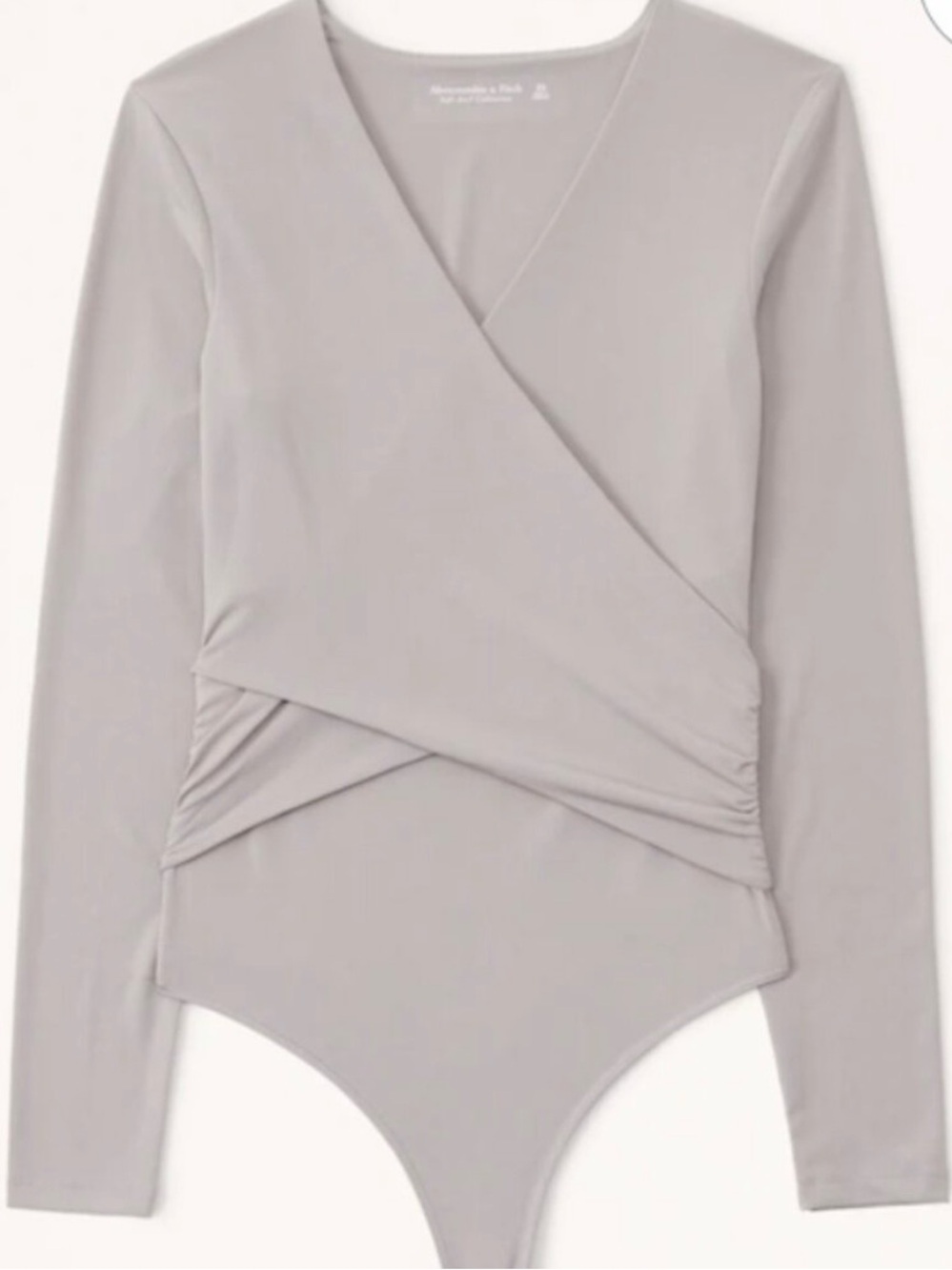 Abercrombie & Fitch Light Gray Wrap-Front Long Sleeve Bodysuit